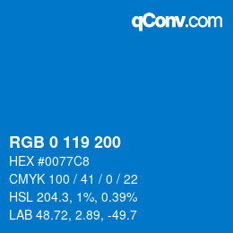 カラーコード: RGB 0 119 200 | qconv.com