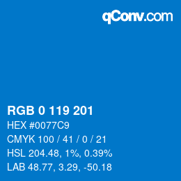 Color code: RGB 0 119 201 | qconv.com