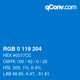 颜色代码: RGB 0 119 204 | qconv.com