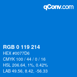 Color code: RGB 0 119 214 | qconv.com