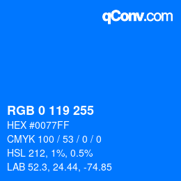 Farbcode: RGB 0 119 255 | qconv.com