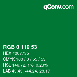 カラーコード: RGB 0 119 53 | qconv.com