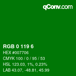 Color code: RGB 0 119 6 | qconv.com