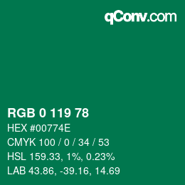 Color code: RGB 0 119 78 | qconv.com