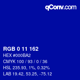 Color code: RGB 0 11 162 | qconv.com