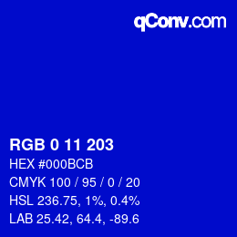 Color code: RGB 0 11 203 | qconv.com