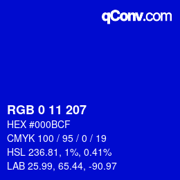 Color code: RGB 0 11 207 | qconv.com