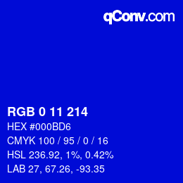 颜色代码: RGB 0 11 214 | qconv.com