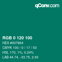 颜色代码: RGB 0 120 100 | qconv.com