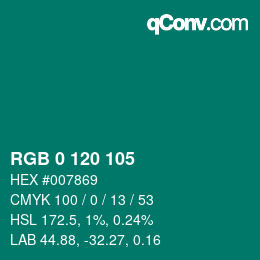 Farbcode: RGB 0 120 105 | qconv.com