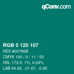 カラーコード: RGB 0 120 107 | qconv.com