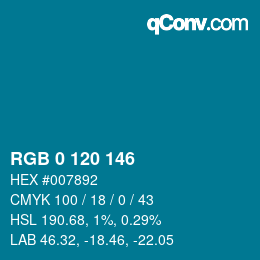 Color code: RGB 0 120 146 | qconv.com