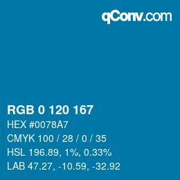 カラーコード: RGB 0 120 167 | qconv.com