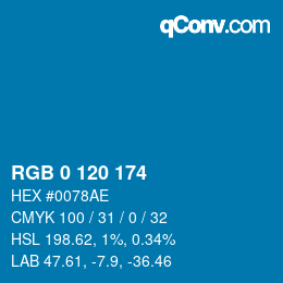 カラーコード: RGB 0 120 174 | qconv.com