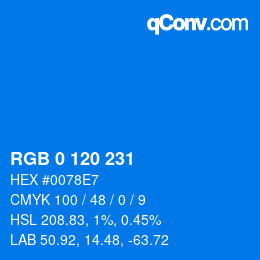颜色代码: RGB 0 120 231 | qconv.com