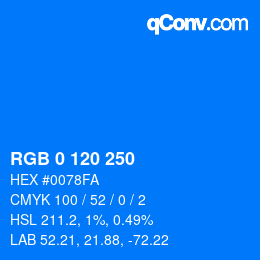 颜色代码: RGB 0 120 250 | qconv.com