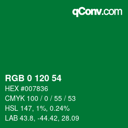 Color code: RGB 0 120 54 | qconv.com