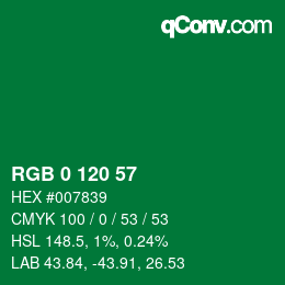 Color code: RGB 0 120 57 | qconv.com