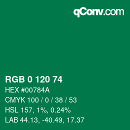 颜色代码: RGB 0 120 74 | qconv.com