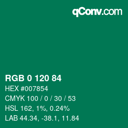 Color code: RGB 0 120 84 | qconv.com