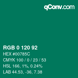 カラーコード: RGB 0 120 92 | qconv.com
