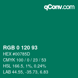 Color code: RGB 0 120 93 | qconv.com