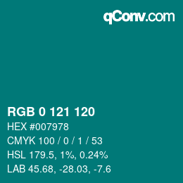 颜色代码: RGB 0 121 120 | qconv.com