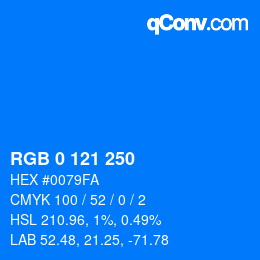 Color code: RGB 0 121 250 | qconv.com