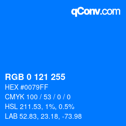 Color code: RGB 0 121 255 | qconv.com