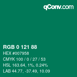 Color code: RGB 0 121 88 | qconv.com