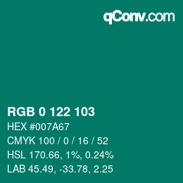 Color code: RGB 0 122 103 | qconv.com