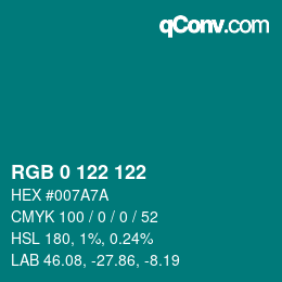 颜色代码: RGB 0 122 122 | qconv.com