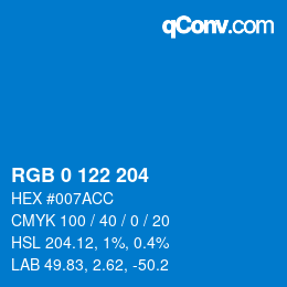 颜色代码: RGB 0 122 204 | qconv.com