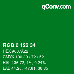 Color code: RGB 0 122 34 | qconv.com