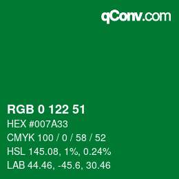 Color code: RGB 0 122 51 | qconv.com