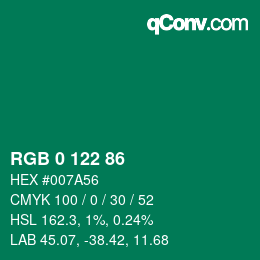 Color code: RGB 0 122 86 | qconv.com