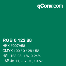颜色代码: RGB 0 122 88 | qconv.com