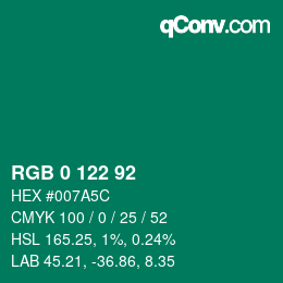 Code couleur: RGB 0 122 92 | qconv.com