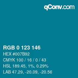 カラーコード: RGB 0 123 146 | qconv.com