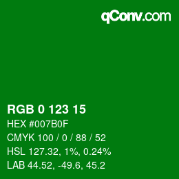 Color code: RGB 0 123 15 | qconv.com