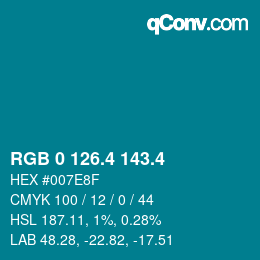 カラーコード: RGB 0 126.4 143.4 | qconv.com