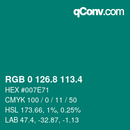 カラーコード: RGB 0 126.8 113.4 | qconv.com