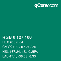 Color code: RGB 0 127 100 | qconv.com