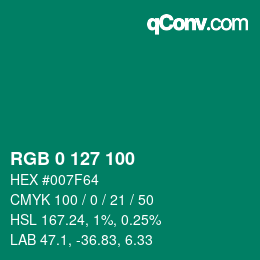 颜色代码: RGB 0 127 100 | qconv.com