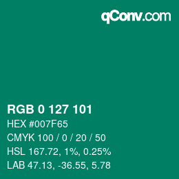 Color code: RGB 0 127 101 | qconv.com