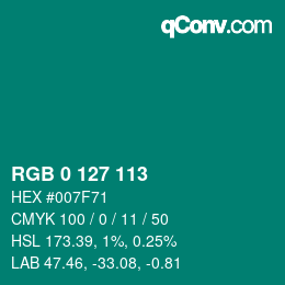 Color code: RGB 0 127 113 | qconv.com
