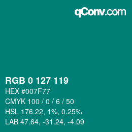 Color code: RGB 0 127 119 | qconv.com