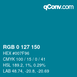カラーコード: RGB 0 127 150 | qconv.com