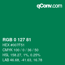 Color code: RGB 0 127 81 | qconv.com