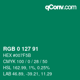 Color code: RGB 0 127 91 | qconv.com